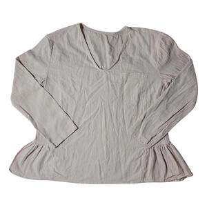 Women's Size M Tan Chest Pocket Ruffle Hem Long Sleeve Blouse FREE SHIPPING